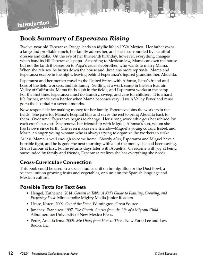 Esperanza Rising: An Instructional Guide for Literature - Novel Study Guide for 4th-8th Grade Literature with Close Reading and Writing Activities (Great Works Classroom Resource)