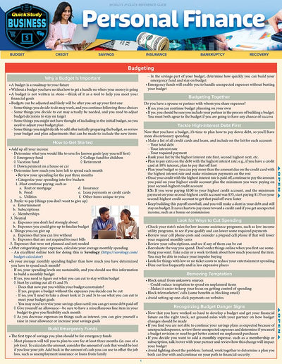 Personal Finance: A Quickstudy Laminated Reference Guide