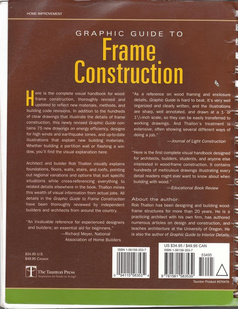 Graphic Guide to Frame Construction: Details for Builders and Designers — back cover