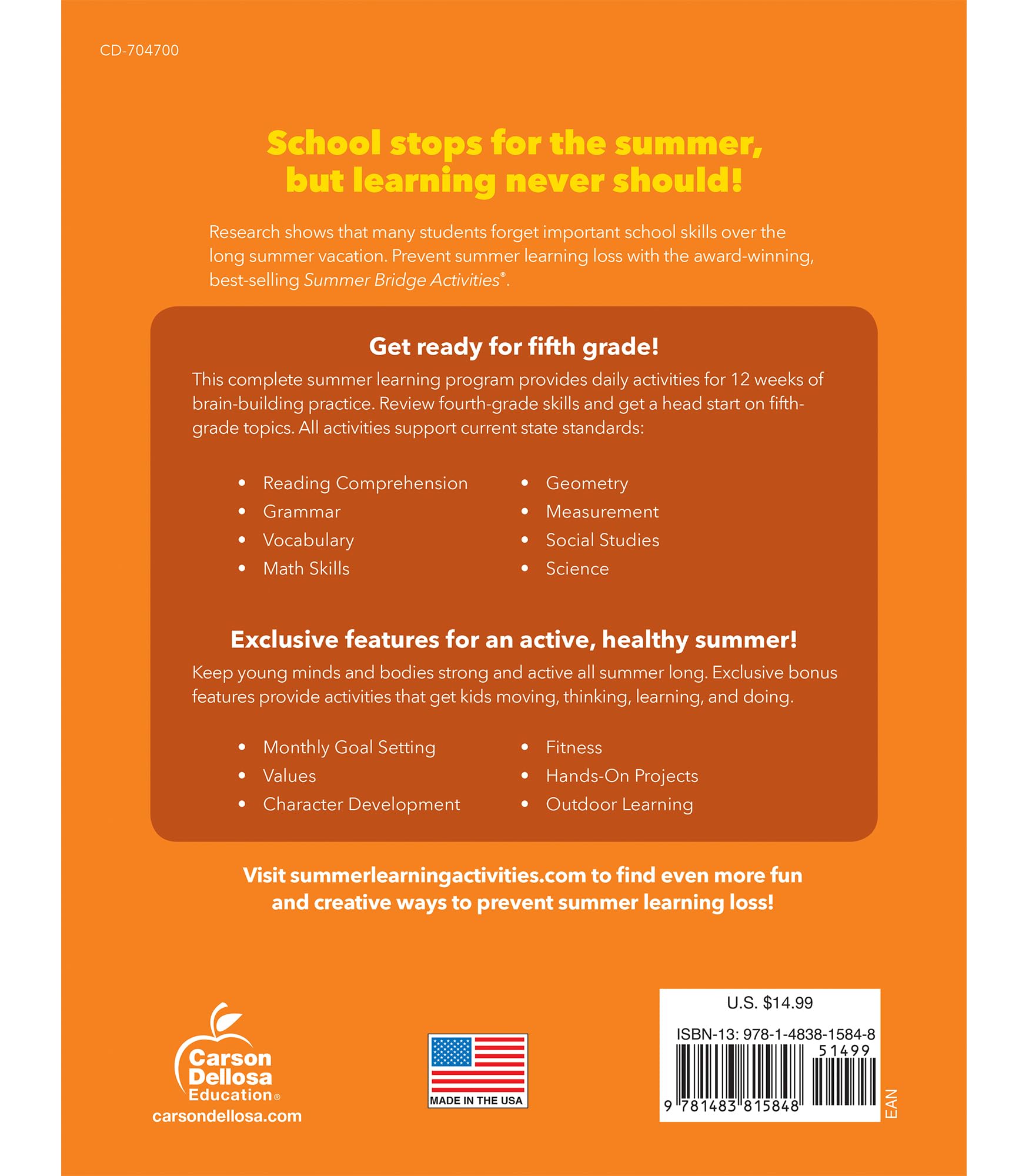 Summer Bridge Activities 4th to 5th Grade Workbooks All Subjects, Math, Language Arts, Reading Comprehension, Science, Social Studies, Writing, Fitness, Flash Cards, Stickers and More (Volume 6)