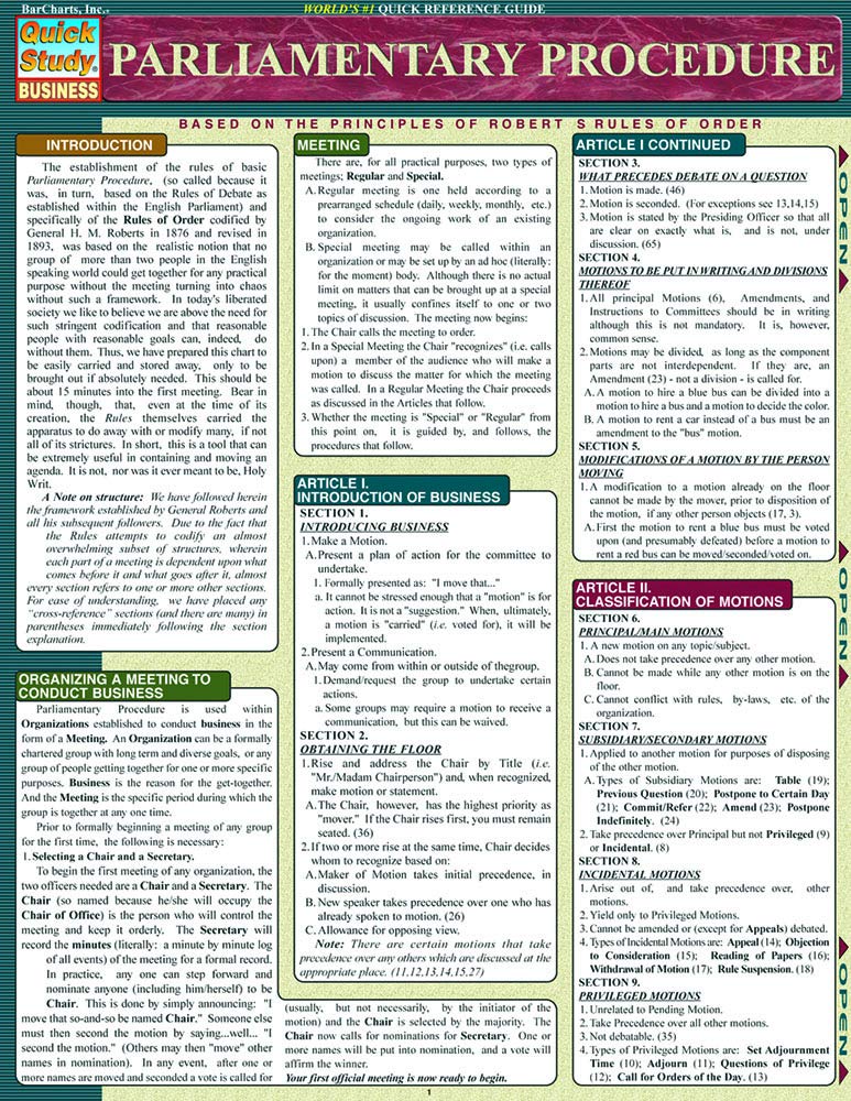 Parliamentary Procedure QuickStudy Laminated Reference Guide (QuickStudy Academic)