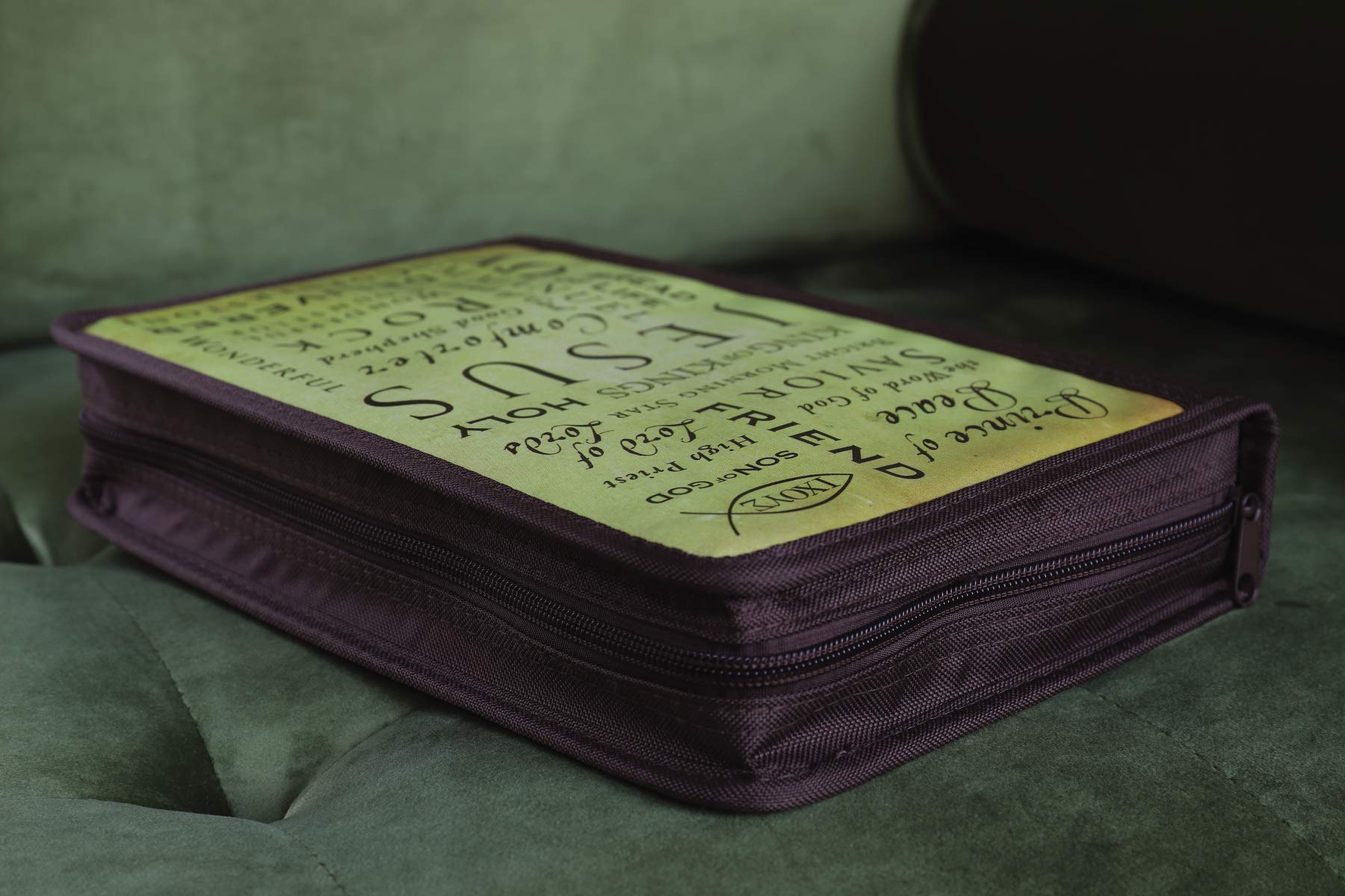 Names of Jesus Bible Cover, Zippered, with Handle, Canvas, Brown, Large
