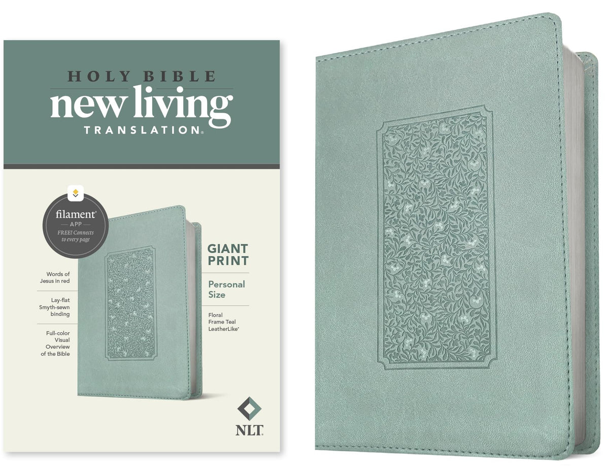 NLT Personal Size Giant Print Bible, Filament Enabled (LeatherLike, Floral Frame Teal, Red Letter): Includes Free Access to the Filament Bible App ... Notes, Devotionals, Worship Music, and Video