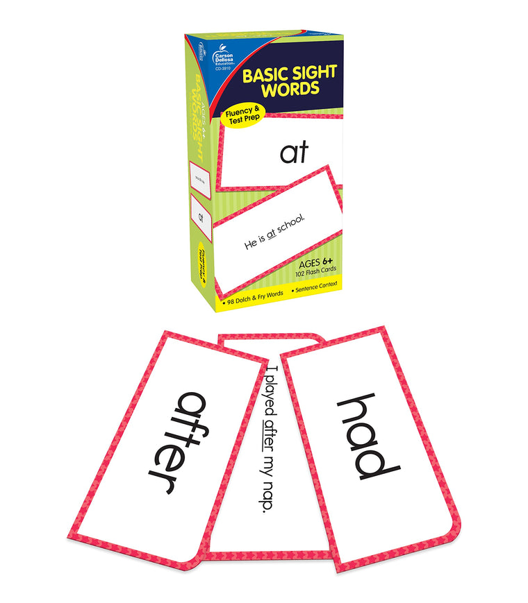 Carson Dellosa 102 Basic Sight Words Flash Cards Kindergarten, Flashcards for Kids Ages 6 and Up, Kindergarten Phonics and Vocabulary Learning Resources