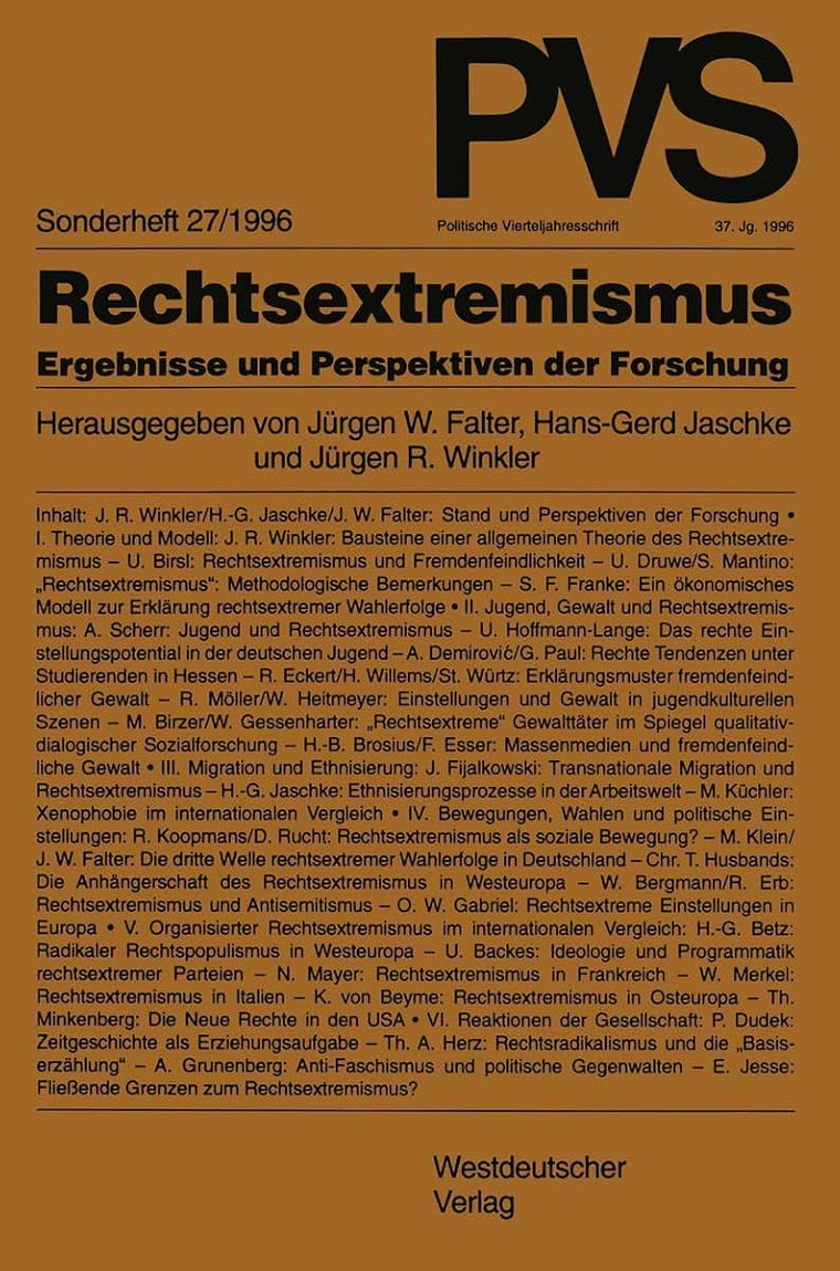 Rechtsextremismus: Ergebnisse und Perspektiven der Forschung (Politische Vierteljahresschrift Sonderhefte, 27) (German Edition)