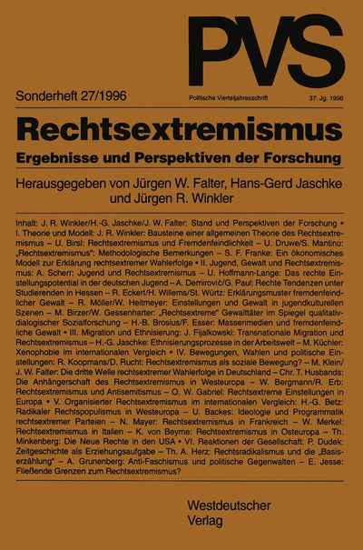 Rechtsextremismus: Ergebnisse und Perspektiven der Forschung (Politische Vierteljahresschrift Sonderhefte, 27) (German Edition)