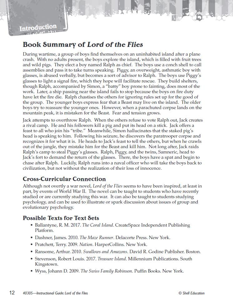 Lord of the Flies: An Instructional Guide for Literature - Novel Study Guide for 6th-12th Grade Literature with Close Reading and Writing Activities (Great Works Classroom Resource)