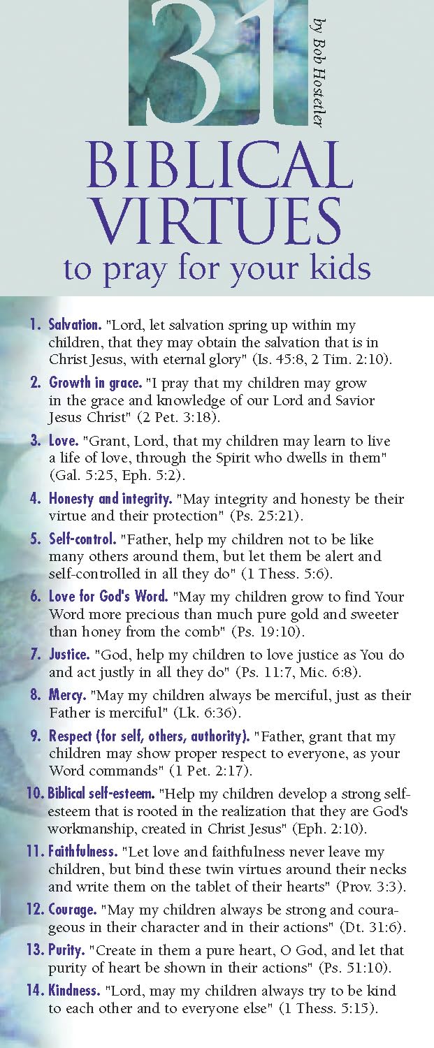 31 Biblical Virtues to Pray for Your Kids 50-pack (Prayer Cards)