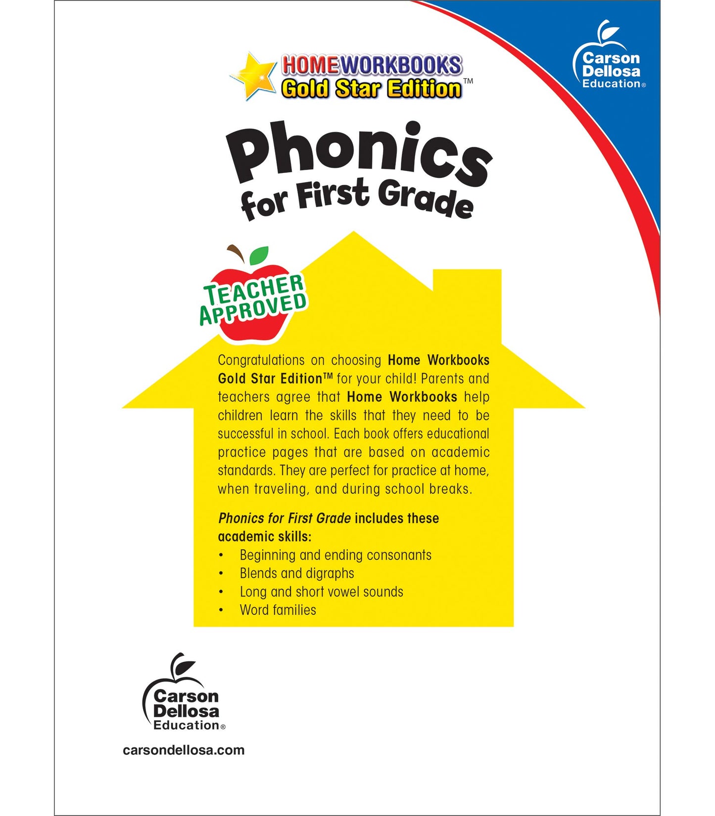 Carson Dellosa Phonics for First Grade Workbook, Consonants, Blends, Digraphs, Vowels, and Word Families Writing Practice, Language Arts Classroom or Homeschool Curriculum (Volume 11)