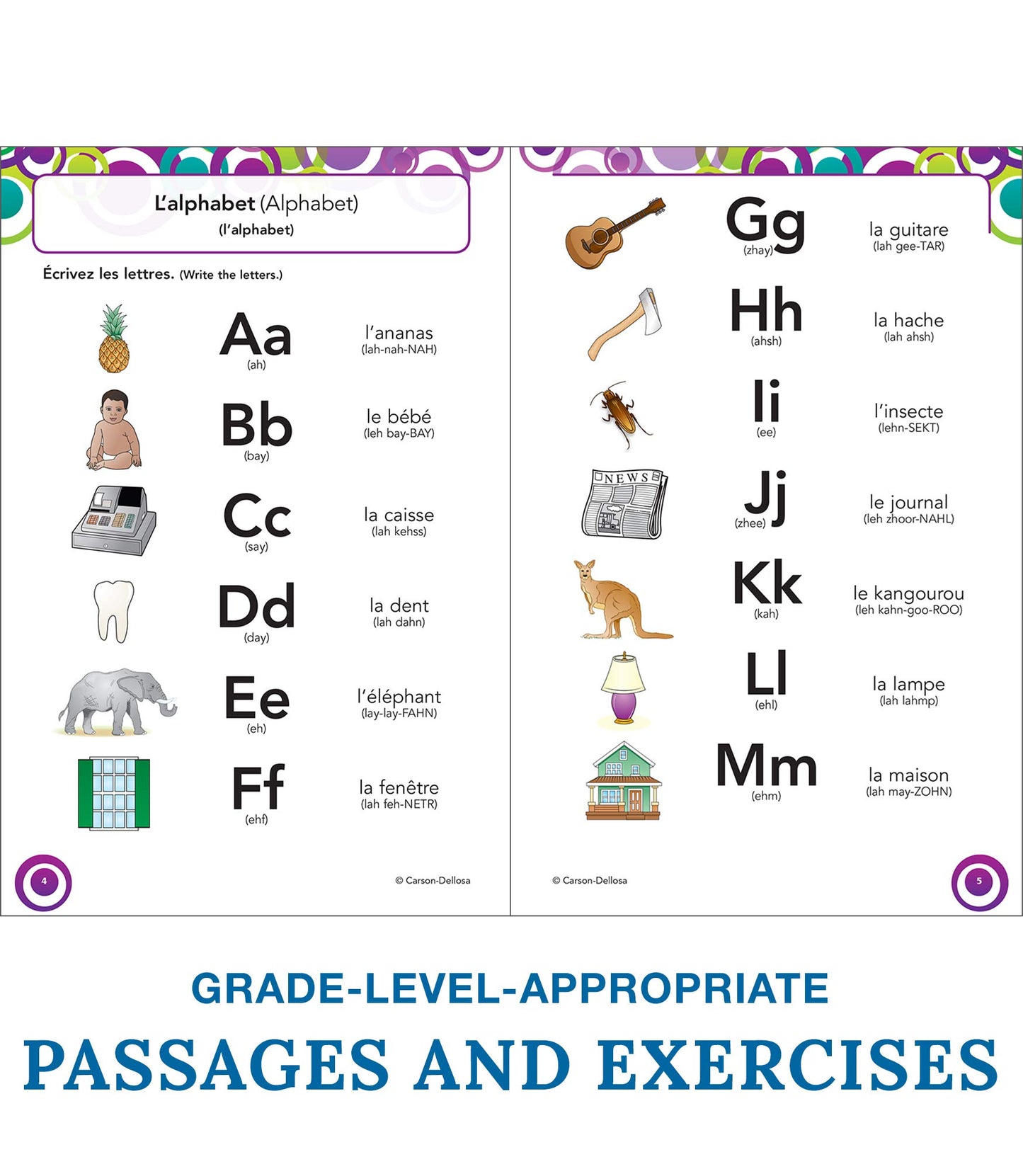 Carson Dellosa Skill Builders K-5 French Workbook, Alphabet, Vocabulary, Numbers, Geography, and More, Kindergarten to 5th Grade Classroom or Homeschool Curriculum