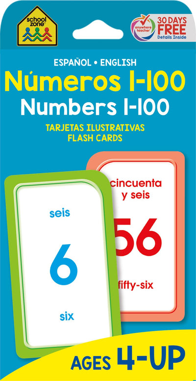 School Zone Spanish Numbers 1-100 Flash Cards: 56 Cards, Preschool, Kindergarten, Numeros 1-100 Tarjetas Ilustrativas, Bilingual, ESL, Language Immersion, Ages 4+ (Spanish/English Edition)