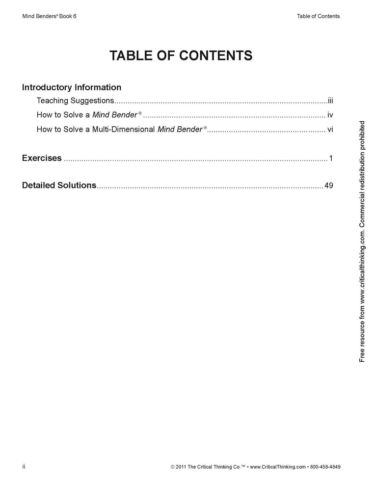 Mind Benders Level 6 Workbook - Deductive Thinking Skills Puzzles (Grades 7-12) — back cover