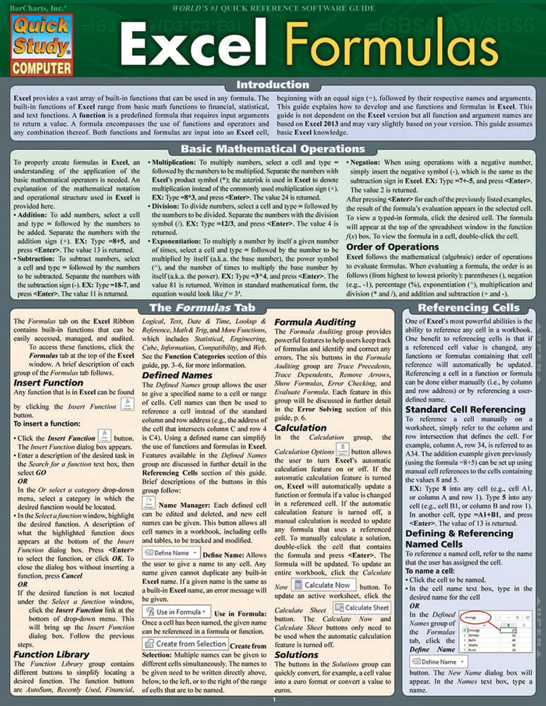 Excel Formulas QuickStudy Laminated Study Guide (QuickStudy Computer)