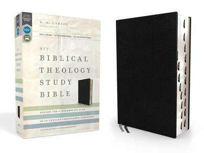 NIV, Biblical Theology Study Bible (Trace the Themes of Scripture), Bonded Leather, Black, Thumb Indexed, Comfort Print: Follow God’s Redemptive Plan as It Unfolds throughout Scripture