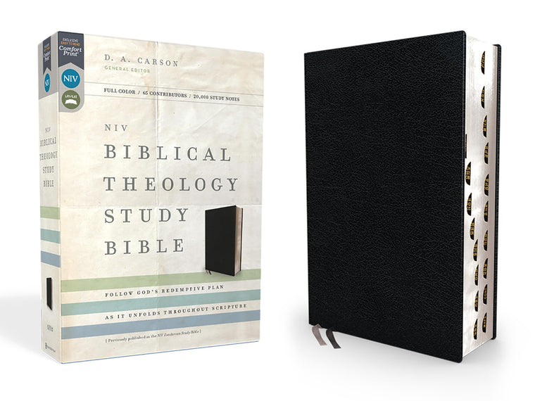 NIV, Biblical Theology Study Bible (Trace the Themes of Scripture), Bonded Leather, Black, Thumb Indexed, Comfort Print: Follow God’s Redemptive Plan as It Unfolds throughout Scripture
