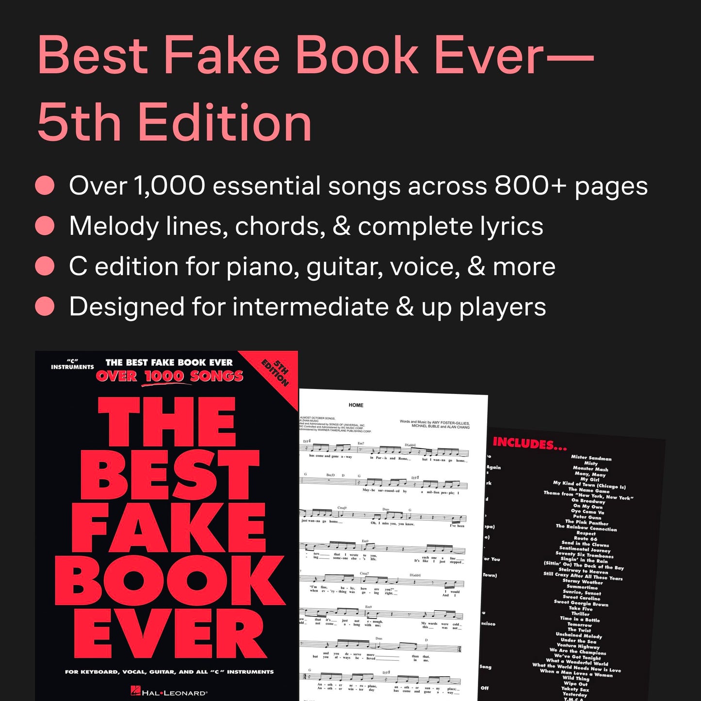 Best Fake Book Ever 5th Edition: Over 1000 Songs for Keyboard Vocal Guitar and All C Instruments  Comprehensive Sheet Music with Chords Lyrics and Melodies  Songbook for performers and students