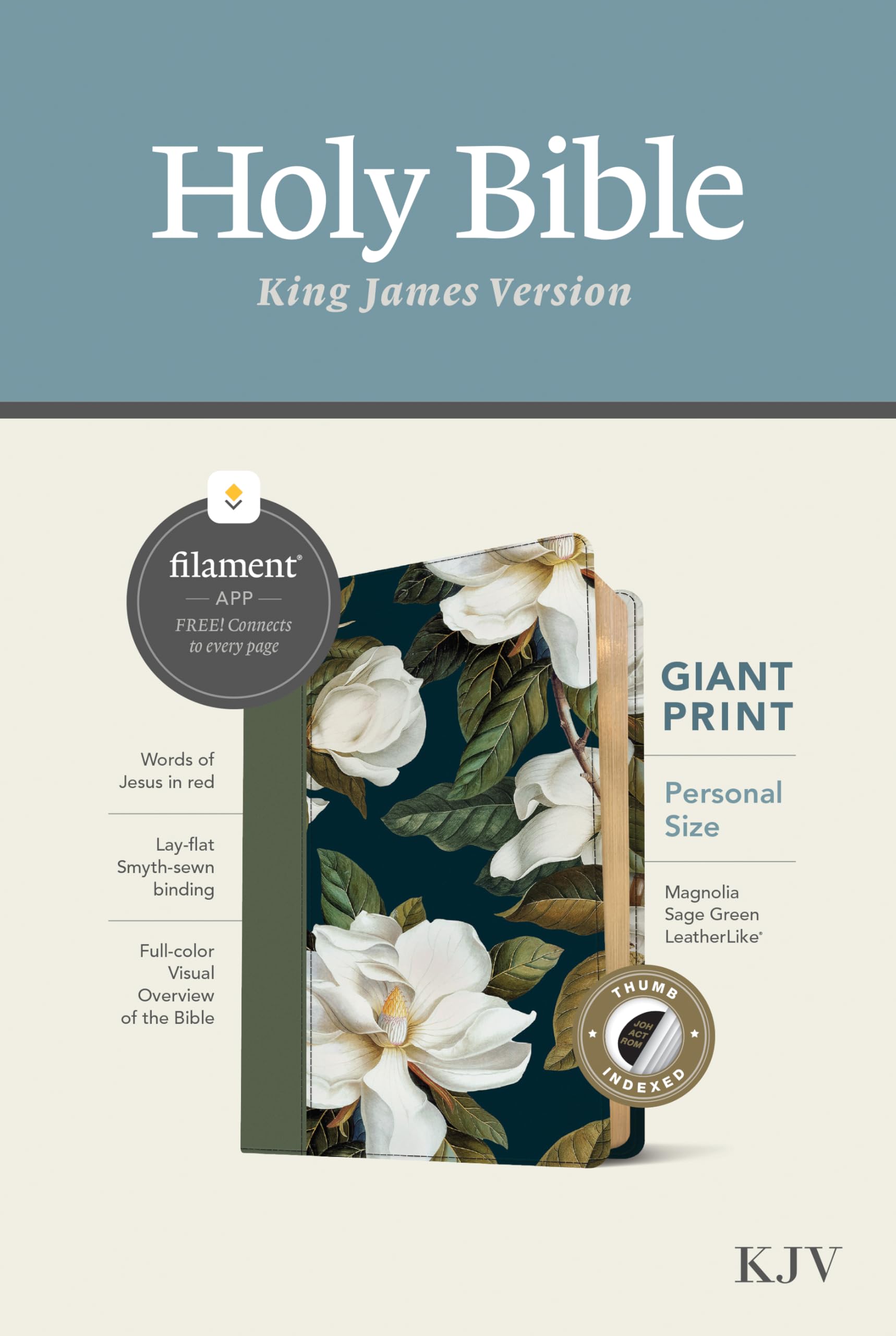 KJV Personal Size Giant Print Bible, Filament Enabled (LeatherLike, Magnolia Sage Green, Indexed, Red Letter)