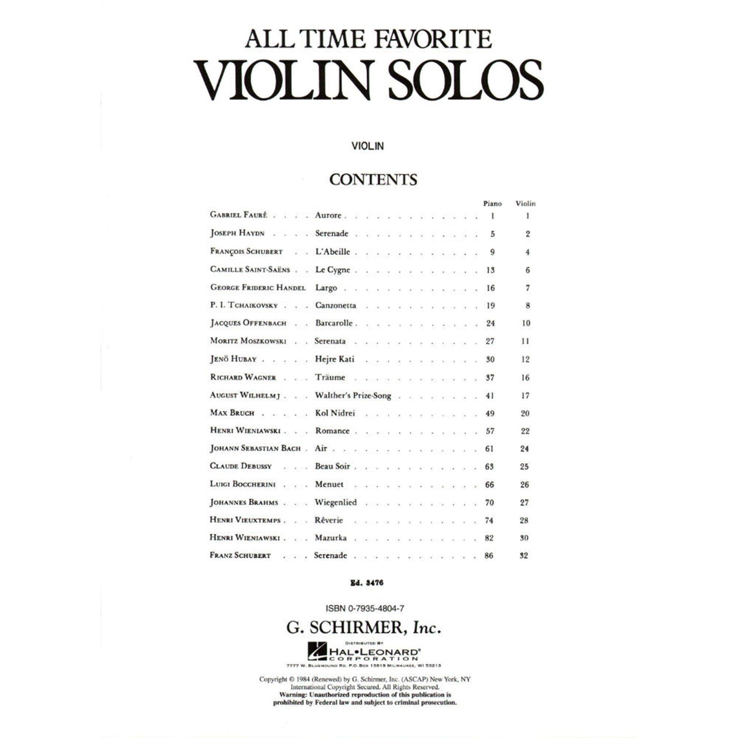 All Time Favorite Violin Solos: Violin and Piano