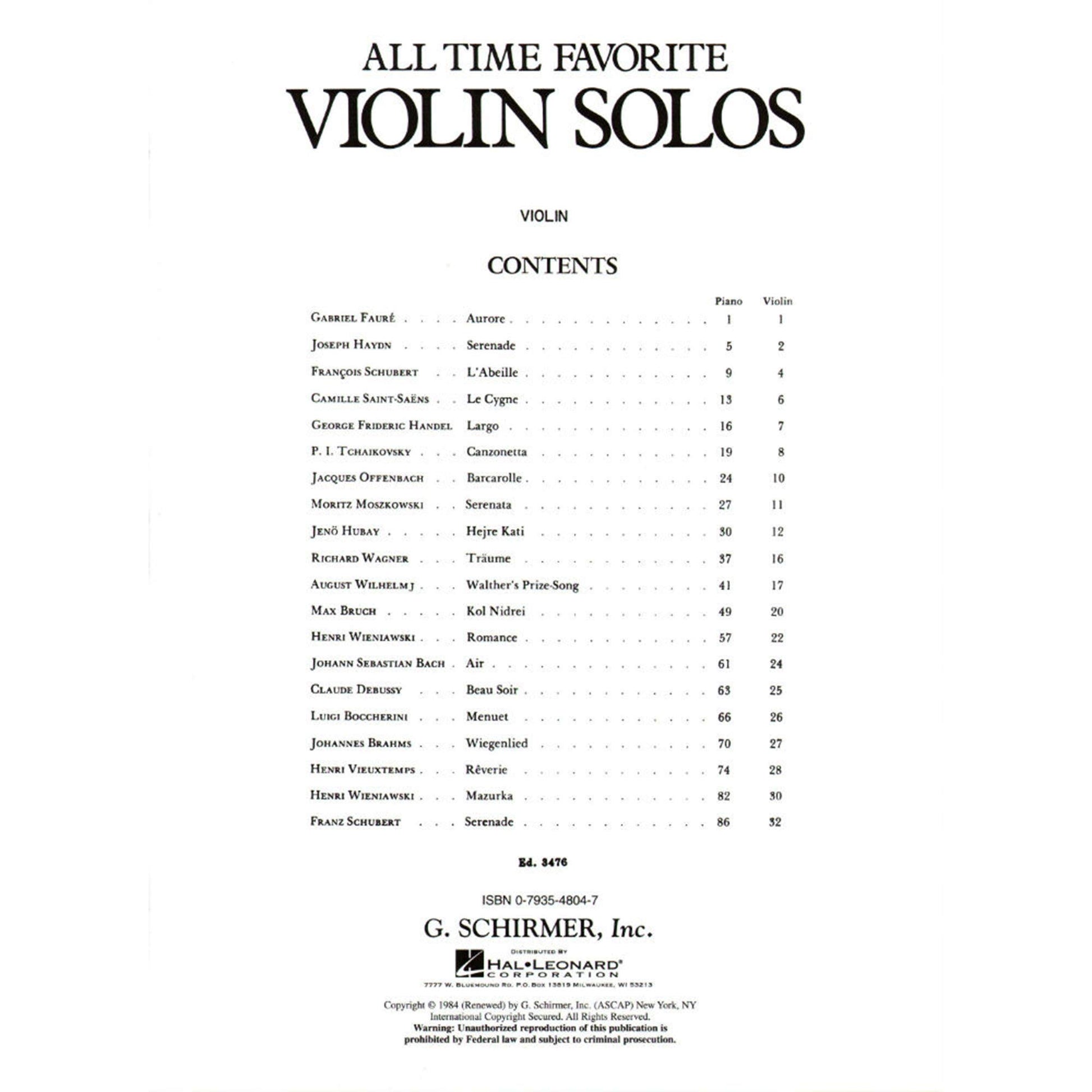 All Time Favorite Violin Solos: Violin and Piano