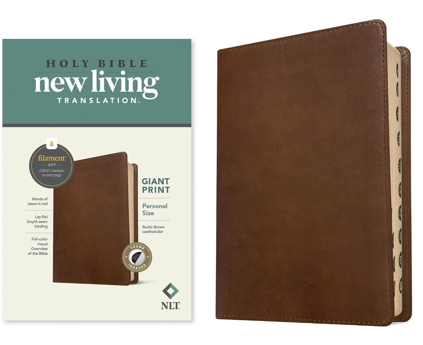 NLT Personal Size Giant Print Bible, Filament Enabled (LeatherLike, Rustic Brown, Indexed, Red Letter): Includes Free Access to the Filament Bible App ... Notes, Devotionals, Worship Music, and Video