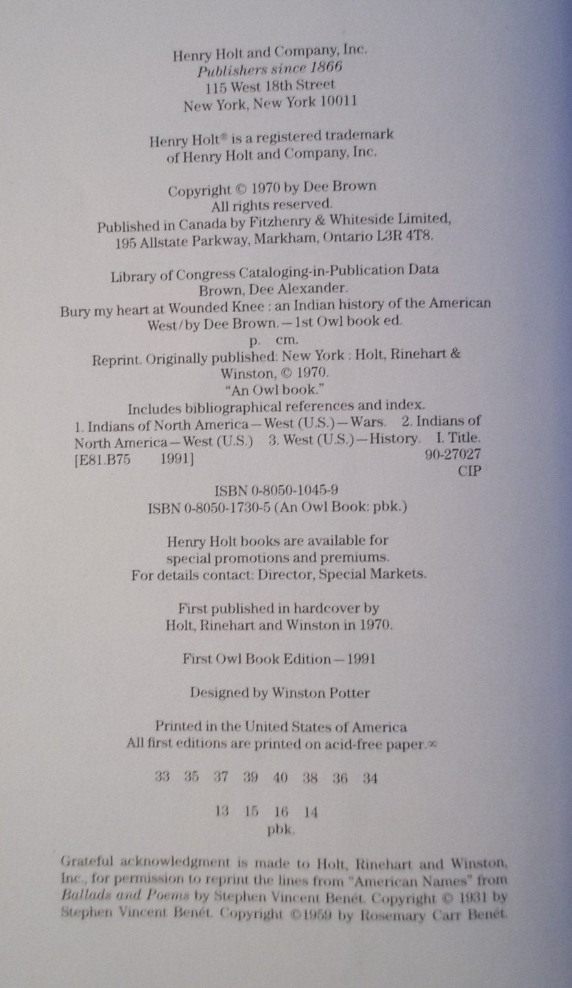 Bury My Heart At Wounded Knee: An Indian History of the Amer