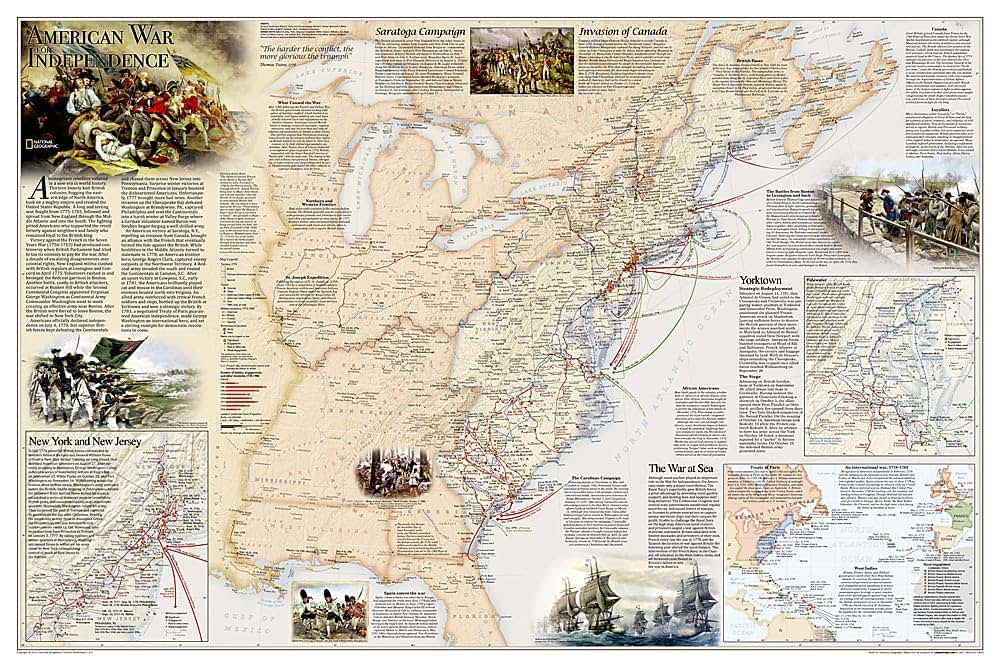 National Geographic Battles of the Revolutionary War and War of 1812 Wall Map - Laminated (Poster Size: 36 x 24 in) (National Geographic Reference Map)