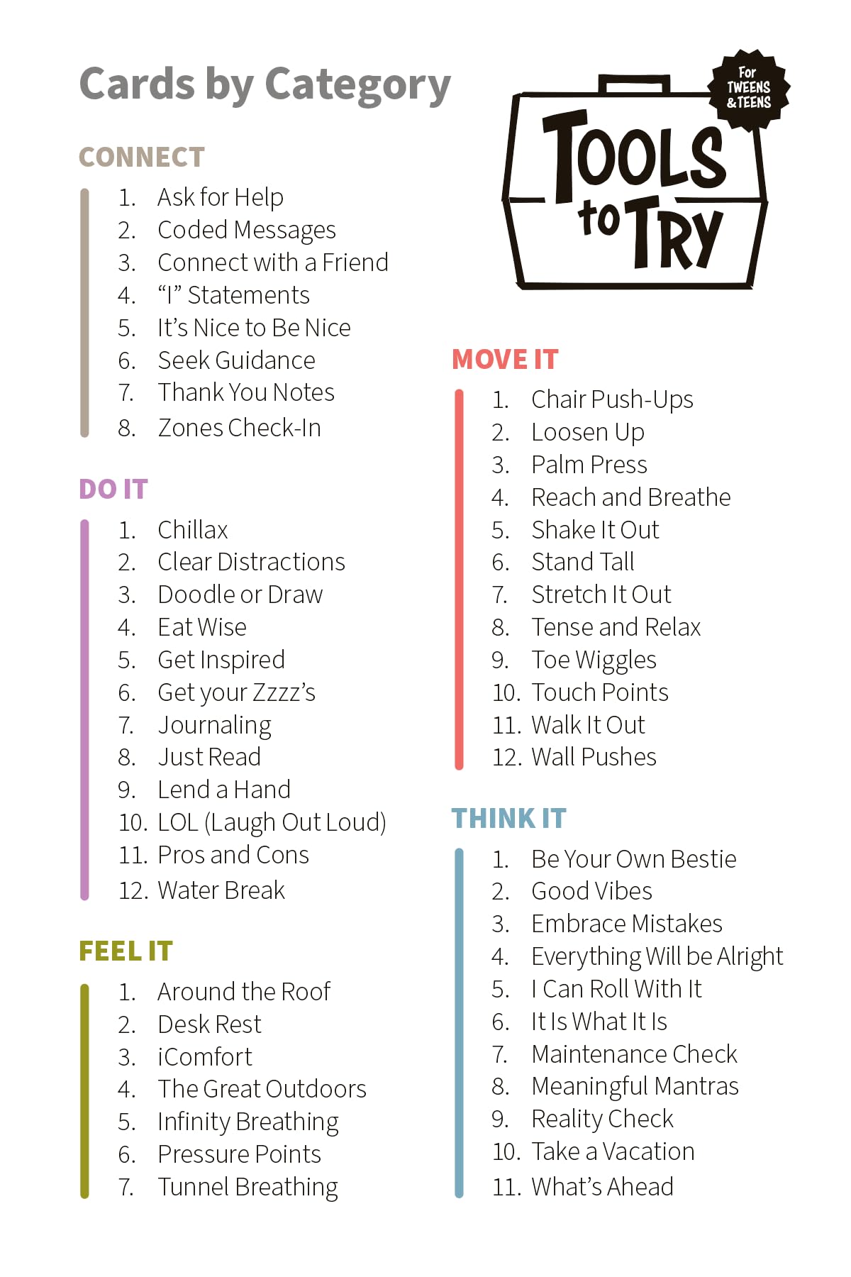 The Zones of Regulation: Tools to Try Cards for Tweens & Teens