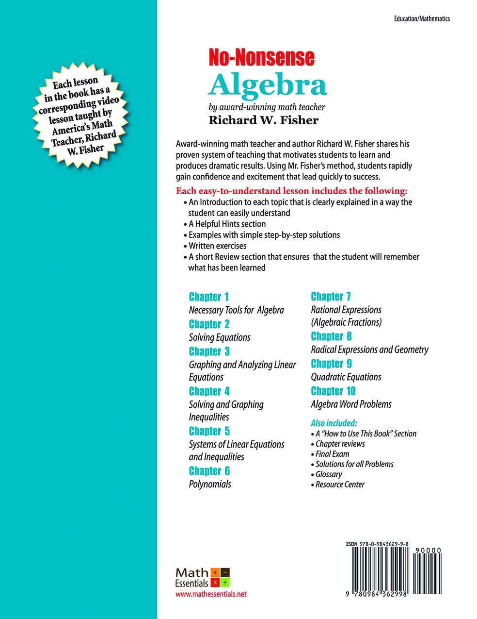 No-Nonsense Algebra: Part of the Mastering Essential Math Skills Series