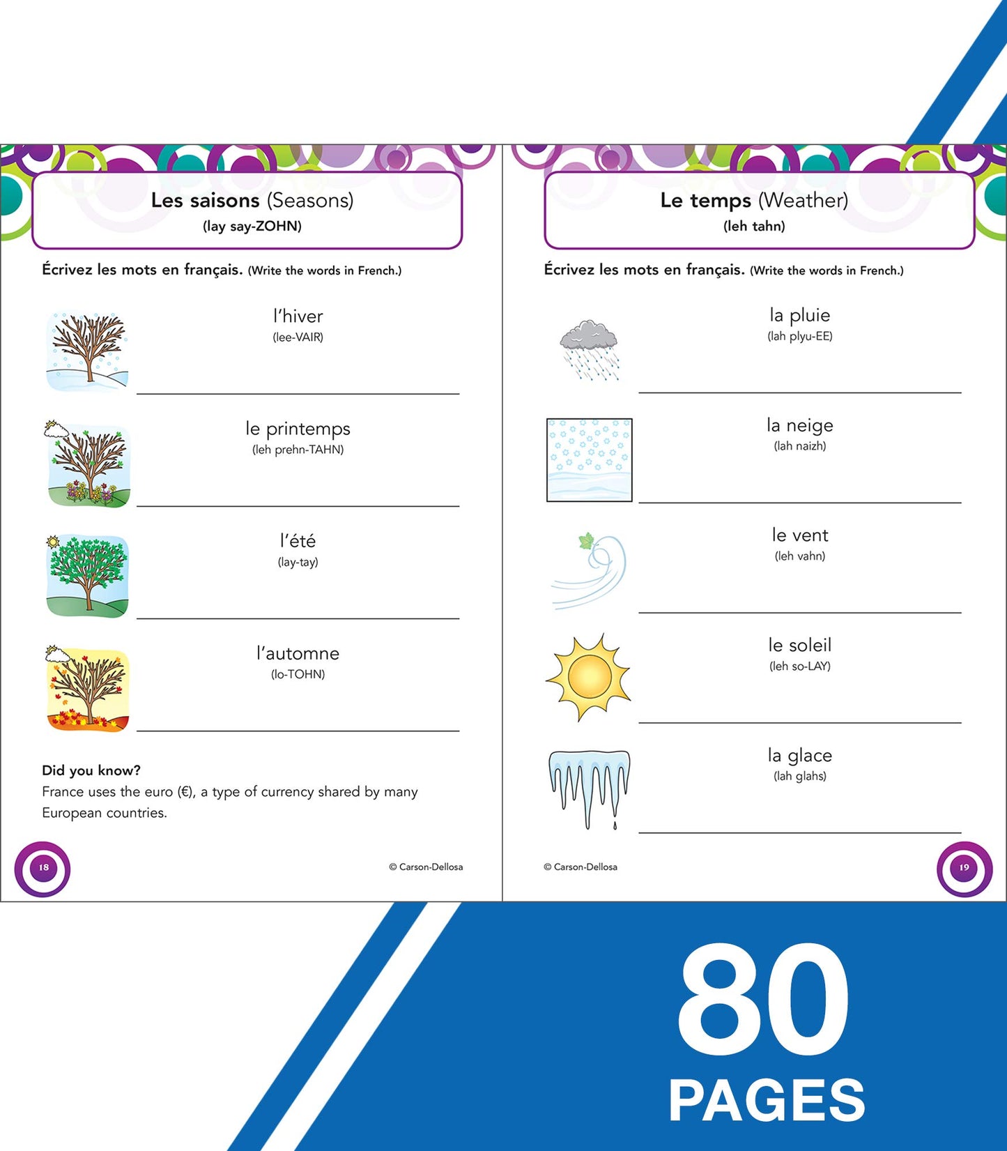 Carson Dellosa Skill Builders K-5 French Workbook, Alphabet, Vocabulary, Numbers, Geography, and More, Kindergarten to 5th Grade Classroom or Homeschool Curriculum