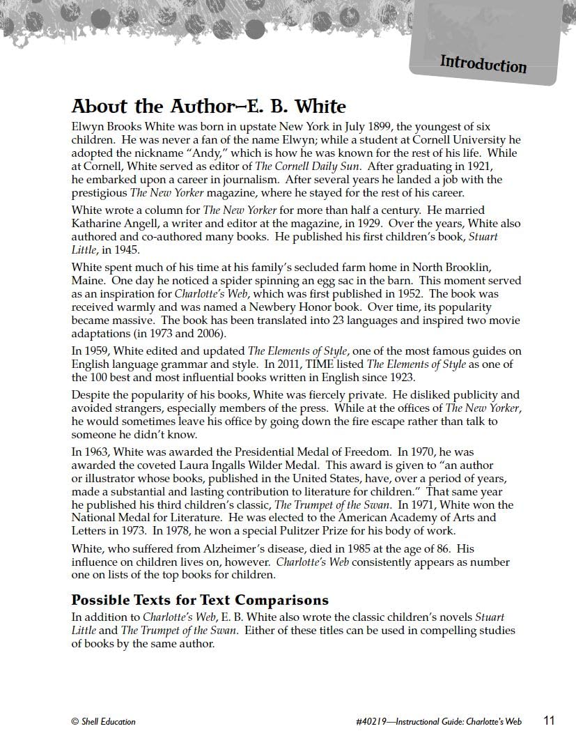 Charlotte's Web: An Instructional Guide for Literature - Novel Study Guide for Elementary School Literature with Close Reading and Writing Activities (Great Works Classroom Resource)