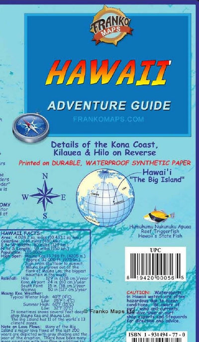 Hawaii The Big Island Adventure Guide Franko Maps Waterproof Map