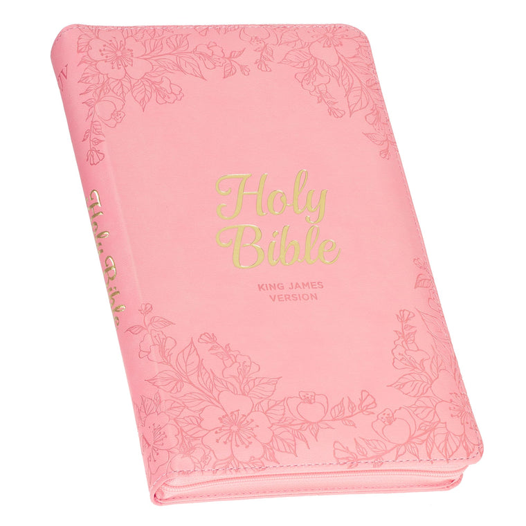 KJV Holy Bible, Standard Size Faux Leather Red Letter Edition Thumb Index, Ribbon Marker, King James Version, Pink Floral Zipper Closure (KJV Deluxe Gift Editions)