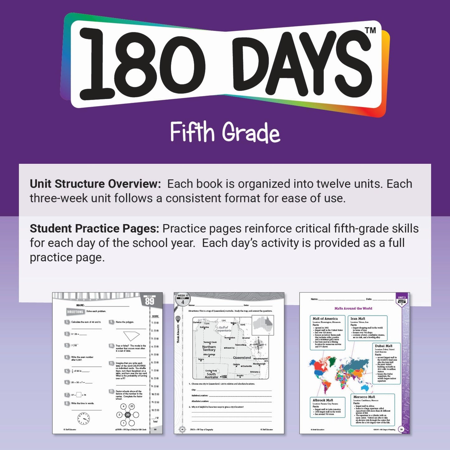 Shell Education 180 Days of Math for Fifth Grade
