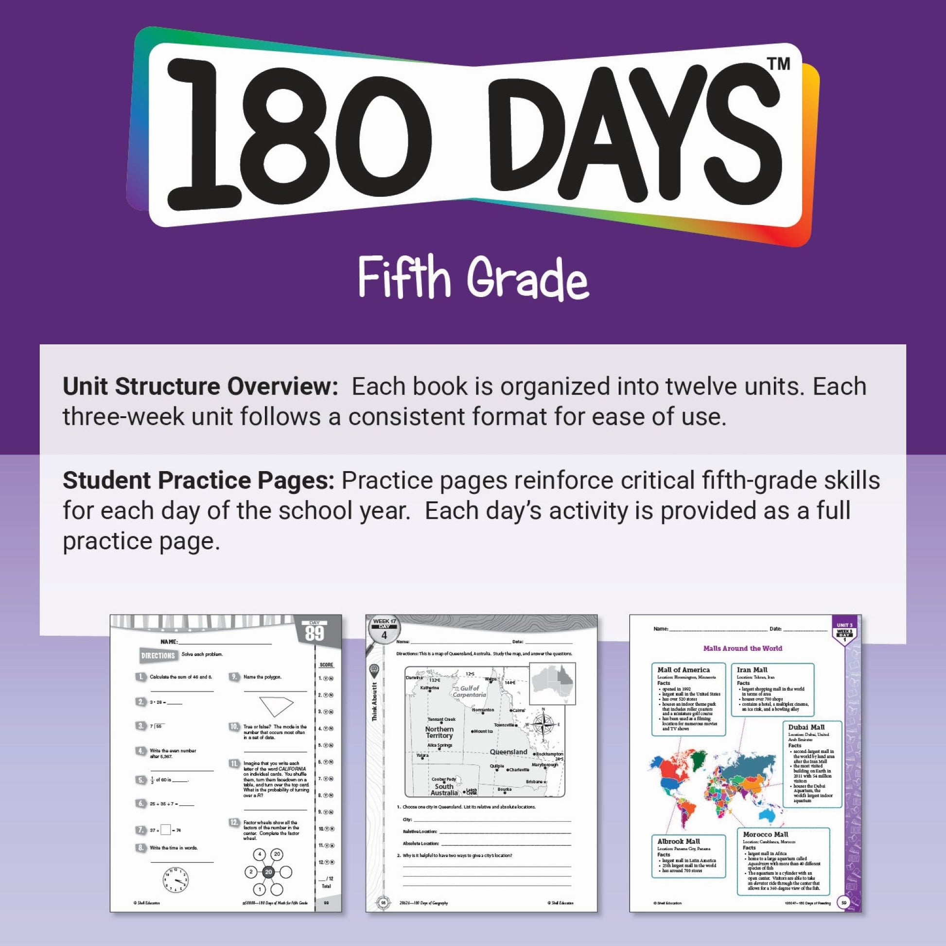 Shell Education 180 Days of Math for Fifth Grade