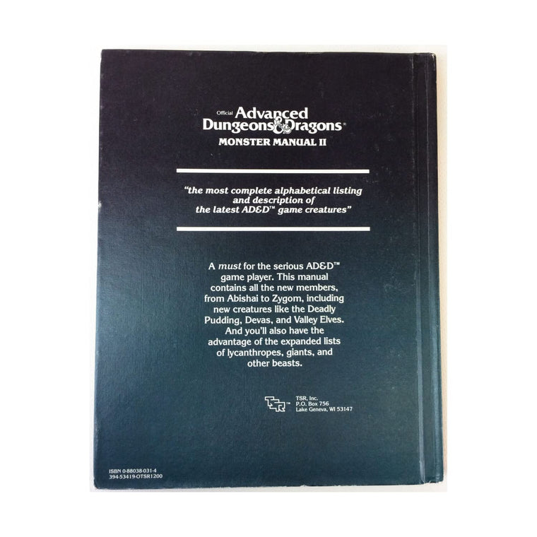Advanced Dungeons and Dragons: Monster Manual II (#2016) — back cover