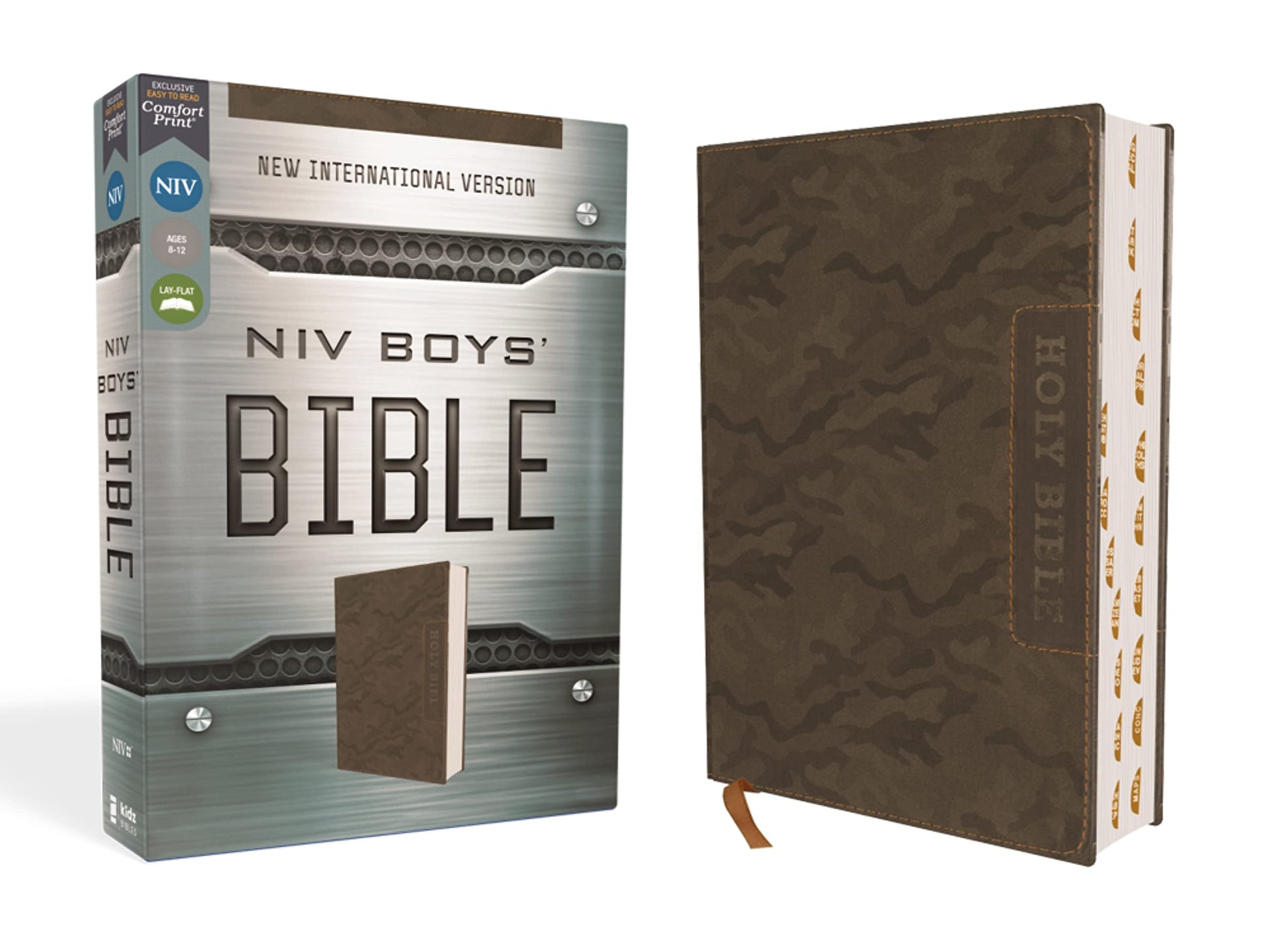 NIV, Boys' Bible, Leathersoft, Brown Camo, Thumb Indexed Tabs, Comfort Print: A Foundation for Lifelong Faith and Learning for Boys Ages 8-12