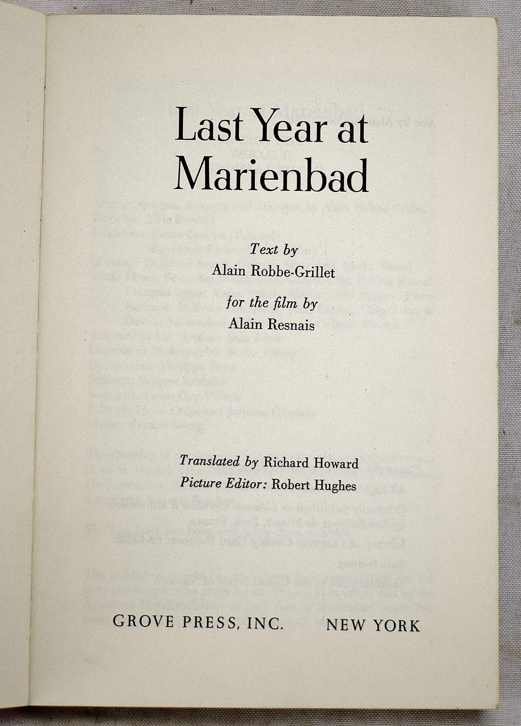 Last Year at Marienbad by Alain Robbe-Grillet