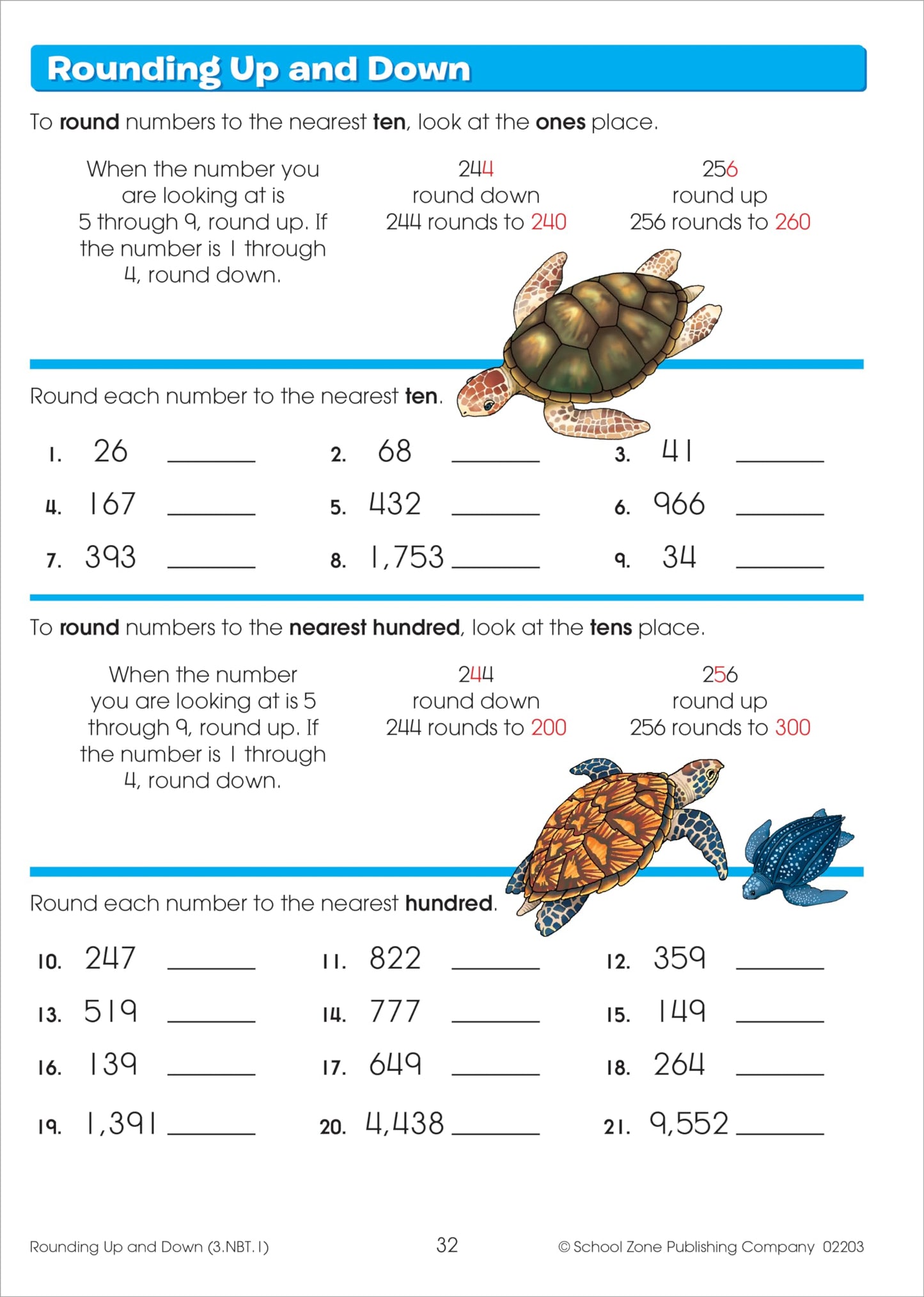 School Zone Math Basics 3 Workbook: 64 Pages, 3rd Grade, Multiplication, Division, Word Problems, Place Value, Fractions, Ages 8-9 (I Know It! Book Series)