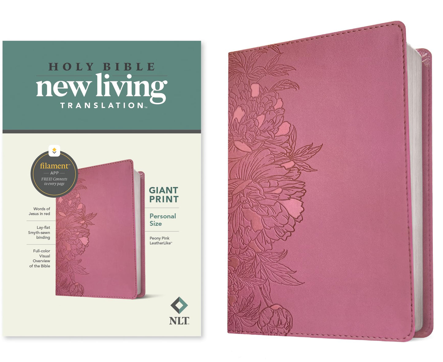NLT Personal Size Giant Print Bible, Filament Enabled (LeatherLike, Peony Pink, Red Letter): Includes Free Access to the Filament Bible App Delivering ... Notes, Devotionals, Worship Music, and Video
