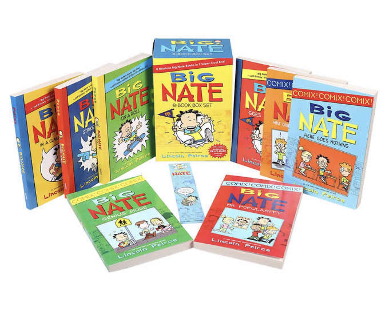 Big Nate Lincoln Peirce Series 8 Books Box Gift Set Includes Mr Popularity,Genius Mode, Here Goes Nothing,What Could Possibly go Wrong, Goes for Broke,On a Roll, Strikes Again,In a Class by Himself