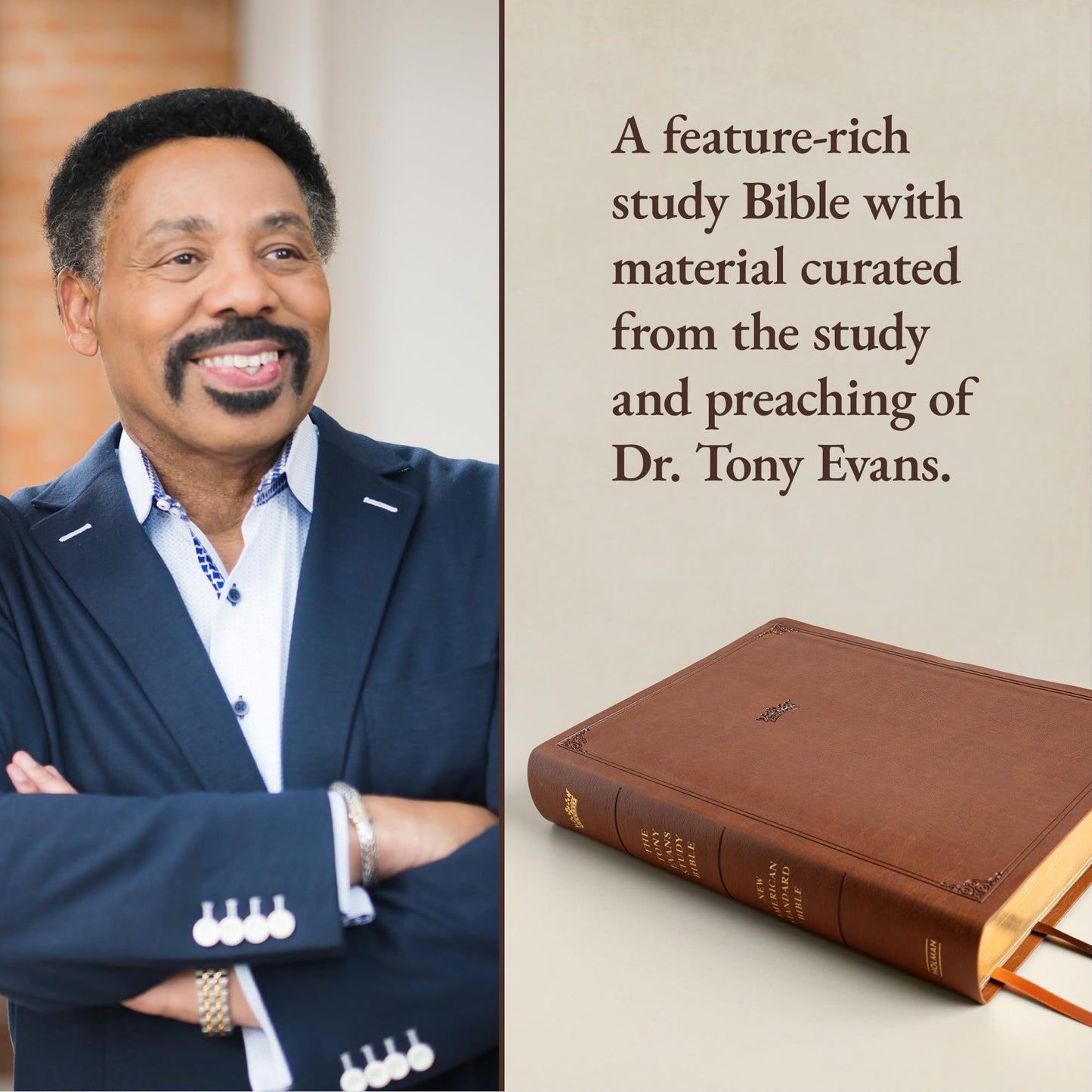 NASB Tony Evans Study Bible, Brown LeatherTouch, Black Letter, Study Notes and Commentary, Articles, Videos, Charts, Easy-to-Read Bible Karmnina Type