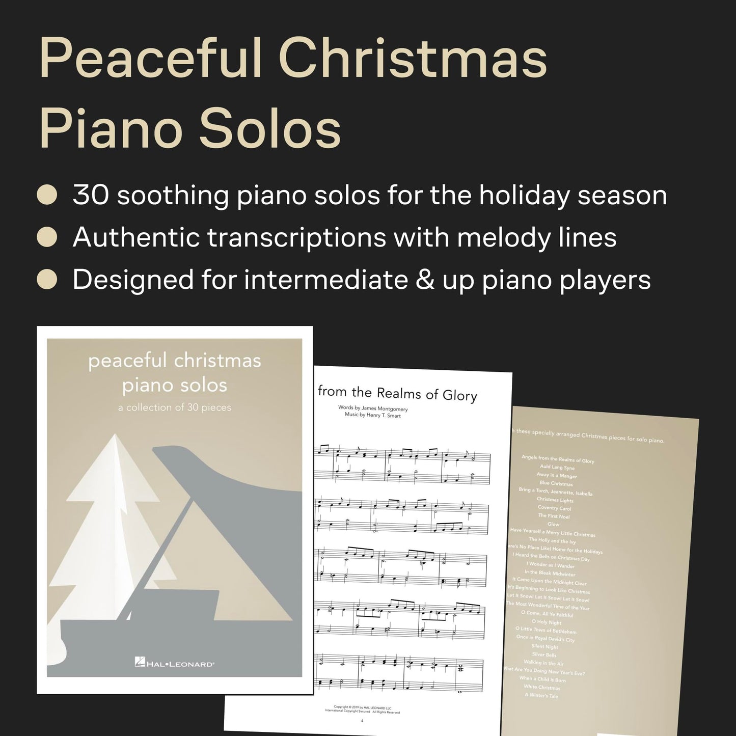 Peaceful Christmas Piano Solos  Piano Sheet Music with 30 Holiday Favorites  Relaxing Christmas Songbook for Intermediate Players  Winter Piano Music for Students, Teachers, Seasonal Performance