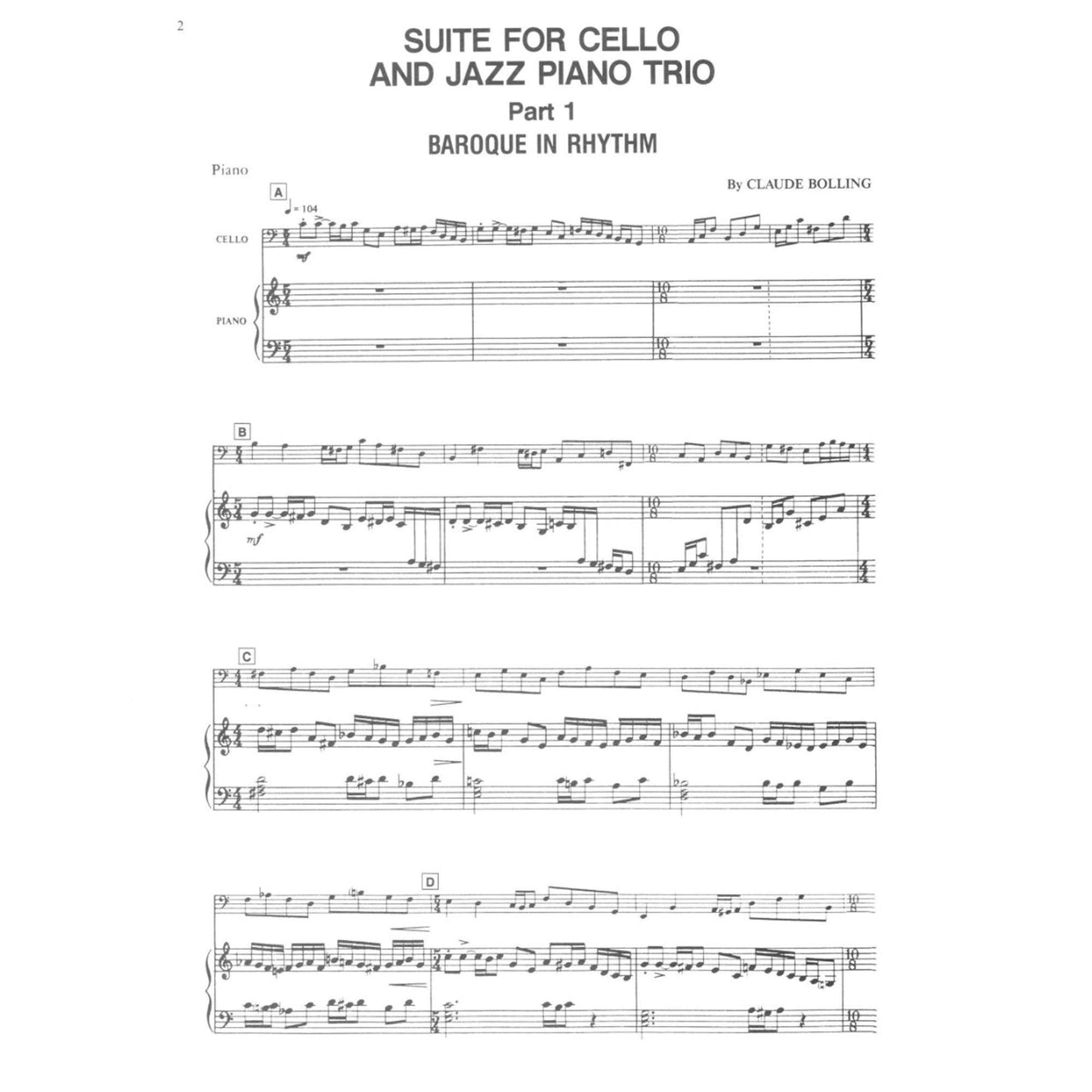 Suite for Cello and Jazz Piano Trio: Set of Parts