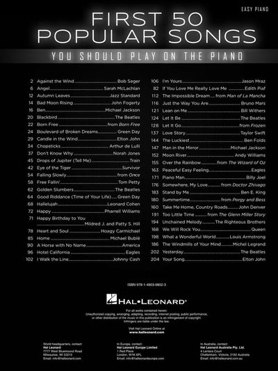 First 50 Popular Songs You Should Play on Piano  Easy Piano Songbook with Classic Pop Jazz and Broadway Hits  Beginner Sheet Music Book for Students Adults and Teachers  Learn Fun Piano Favorites