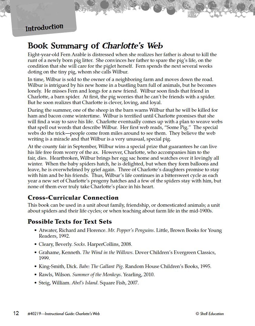 Charlotte's Web: An Instructional Guide for Literature - Novel Study Guide for Elementary School Literature with Close Reading and Writing Activities (Great Works Classroom Resource)