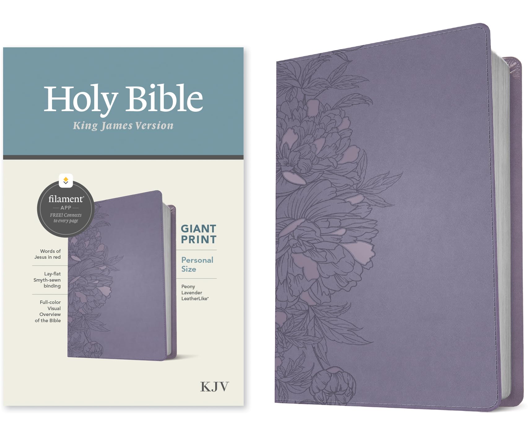 KJV Personal Size Giant Print Bible, Filament Enabled (LeatherLike, Peony Lavender, Red Letter): Includes Free Access to the Filament Bible App ... Notes, Devotionals, Worship Music, and Video