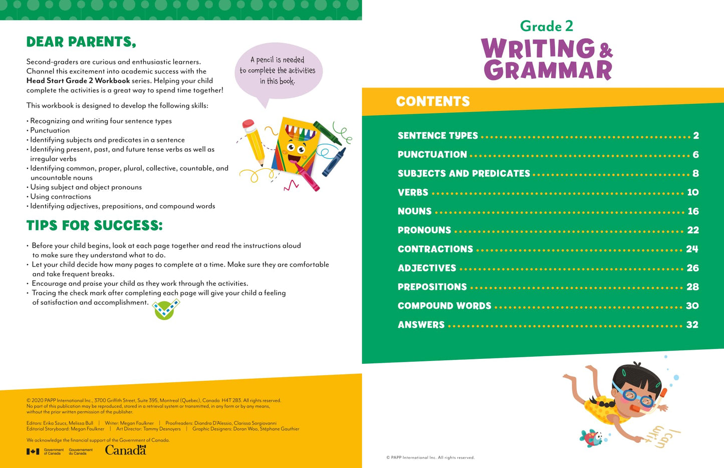 Head Start Writing & Grammar Workbooks: Ages 7-8 - 2nd Grade Prep with Sticker Sheet (Grade 2 Workbook)