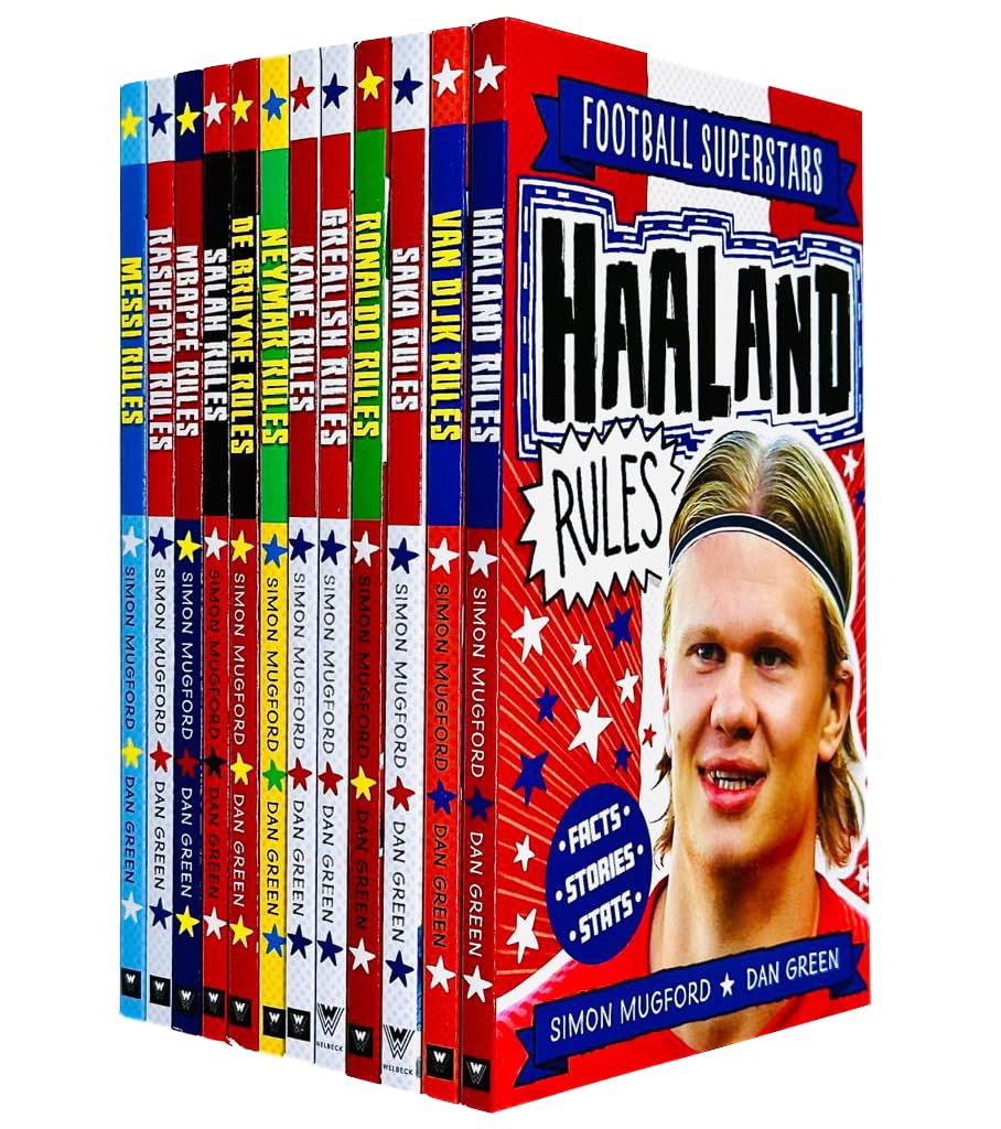 Football Superstars 12 Books Collection Rules Mega Pack Set By Simon Mugford & Dan Green(Fact,Stories & Starts)(Rolando, Neymar, Messi, Kane, Mbapp?, Rashford, Haaland & More)