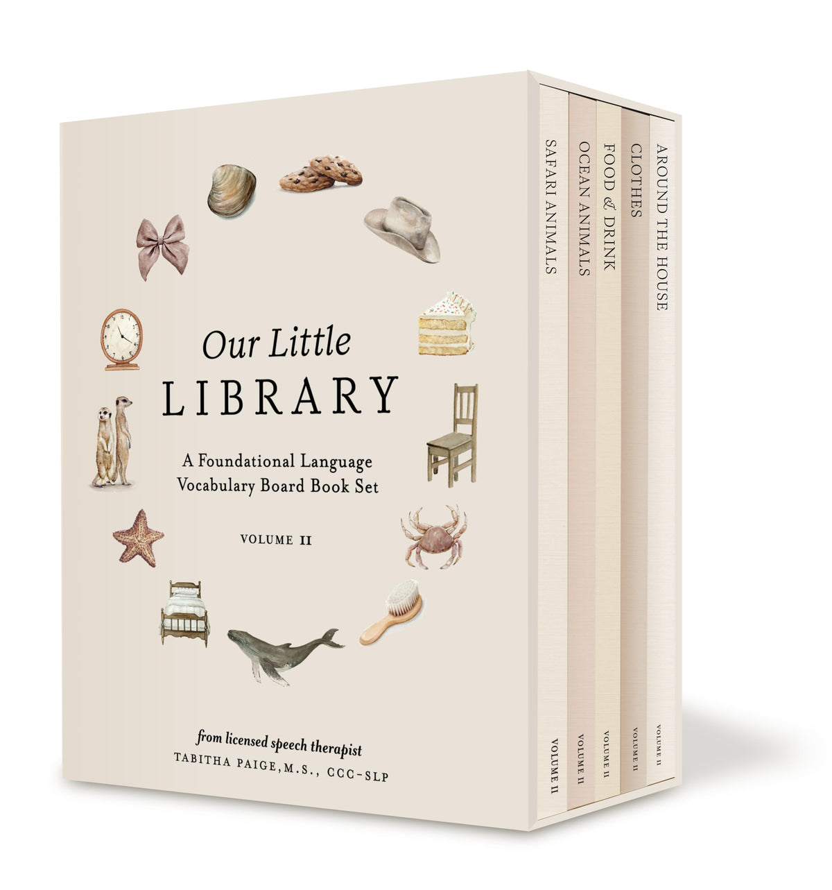 Our Little Library Vol. 2: First 100 Words Board Book Box Set, including Ocean Animals, Safari Animals, Food and Drink, Clothes, and Around the House (Tabitha Paige Children's Book Series)