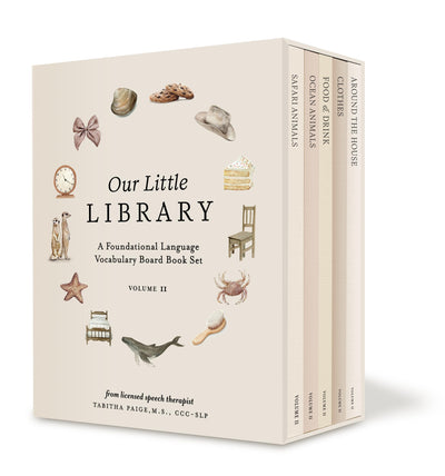 Our Little Library Vol. 2: First 100 Words Board Book Box Set, including Ocean Animals, Safari Animals, Food and Drink, Clothes, and Around the House (Tabitha Paige Children's Book Series)